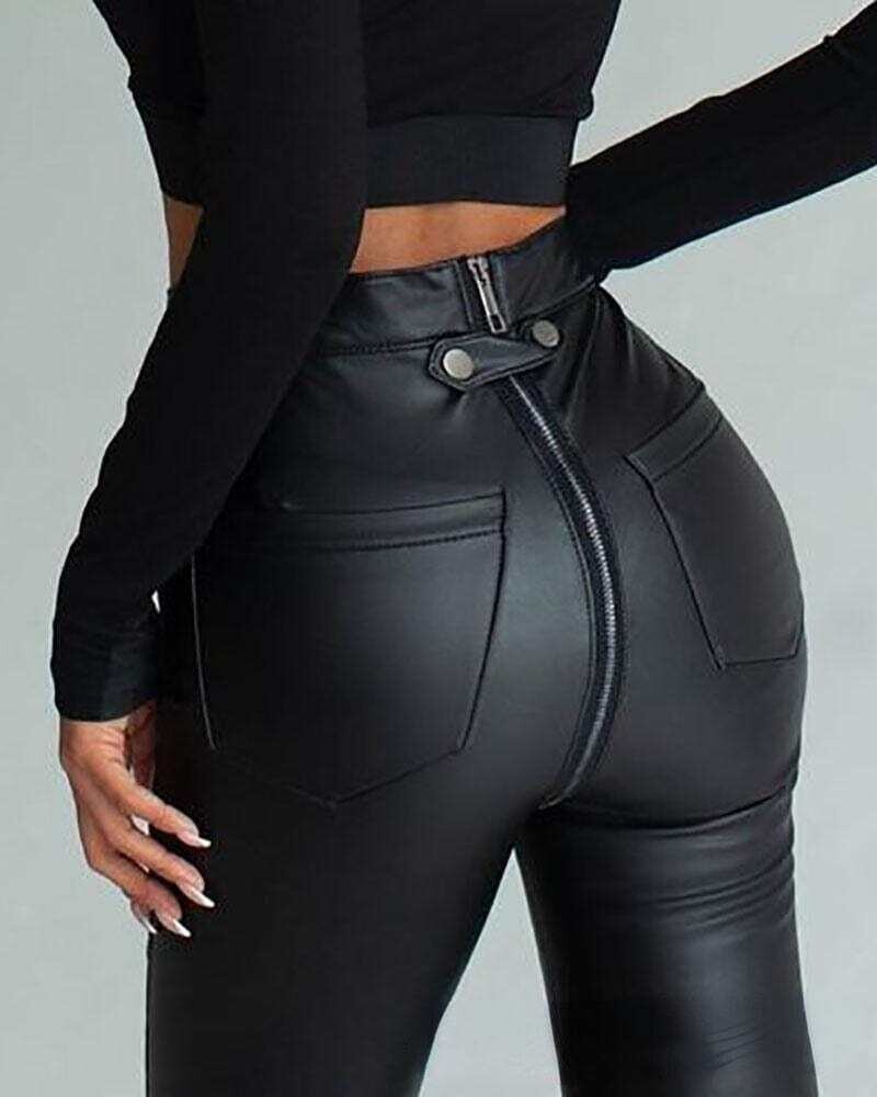 DIANRUO: Women's Zipper Slim PU Leather High Waist Pencil Pant