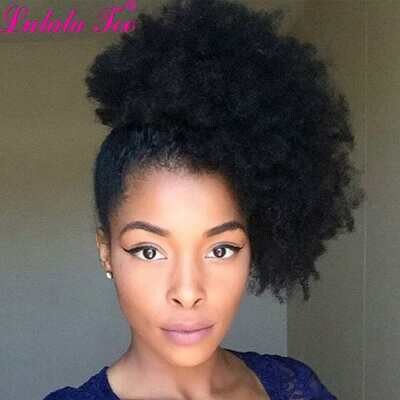 10inch Afro Puff Hair Bun Drawstring Ponytail Wigs Kinky Curly Human Hair Clip In Extensions Yepei Remy Hair