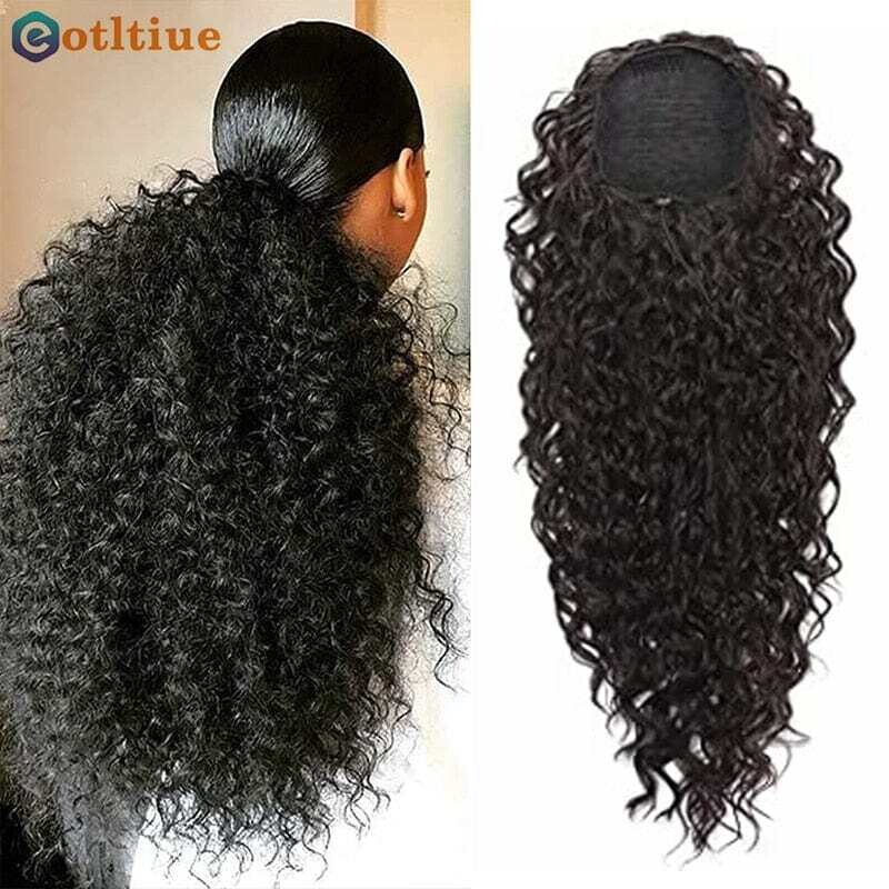 Kinky Curly Hair Extensions Drawstring Puff Ponytail Brazilian Real Human Hair Clip in Pony Tail African American Hair Extension