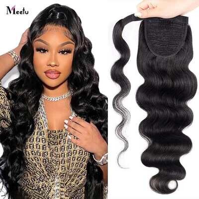 Meetu Body Wave Ponytail Extensions Remy ponytails clip-in hair extensions natural color