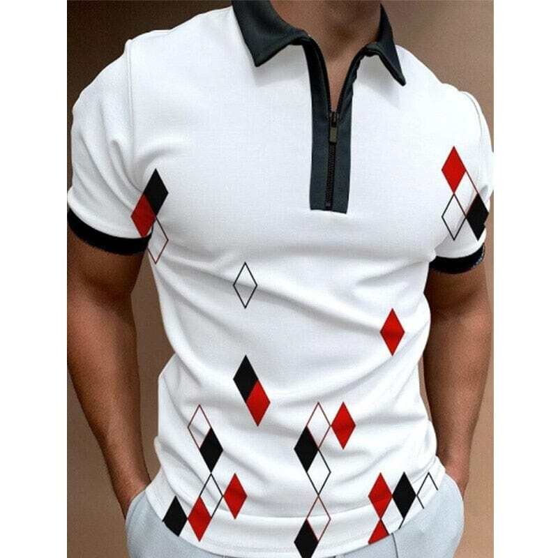 Short Sleeve Polo Shirt 3D Printing Zipper Collar Breathable T-Shirt