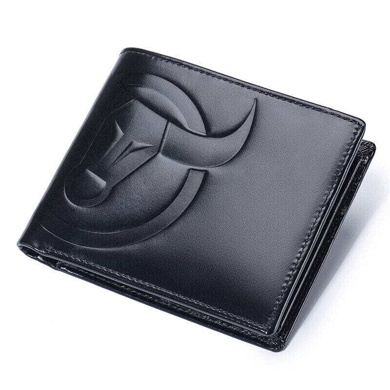 BULLCAPTAIN Big Logo RFID Wallet Coin Purse Mini Card Holder Genuine Leather