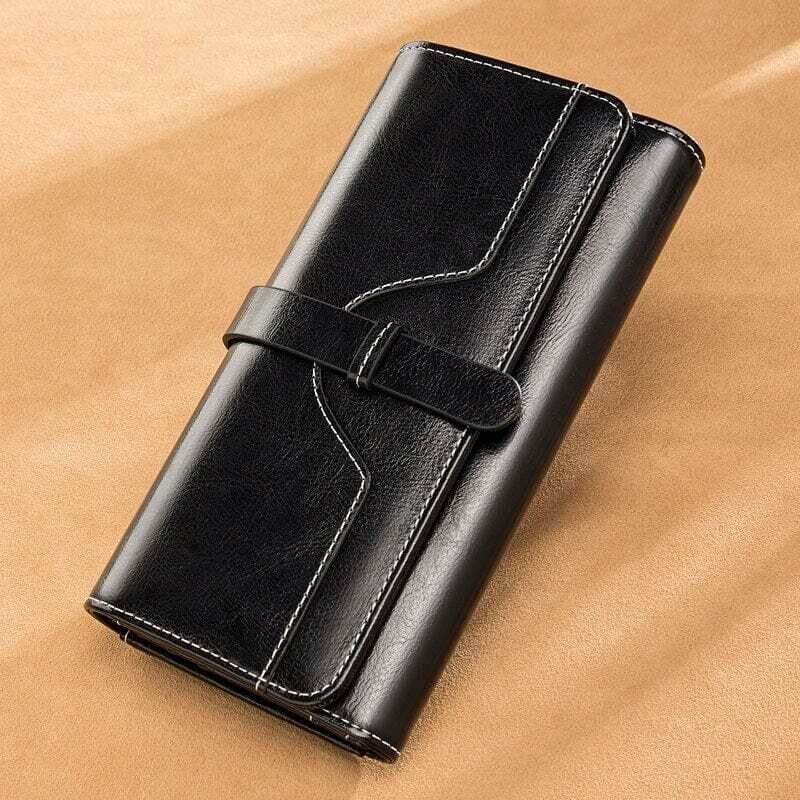  Vintage Oil Wax  Genuine Leather Wallet Long Large Capacity Clutch Purse Money Clip