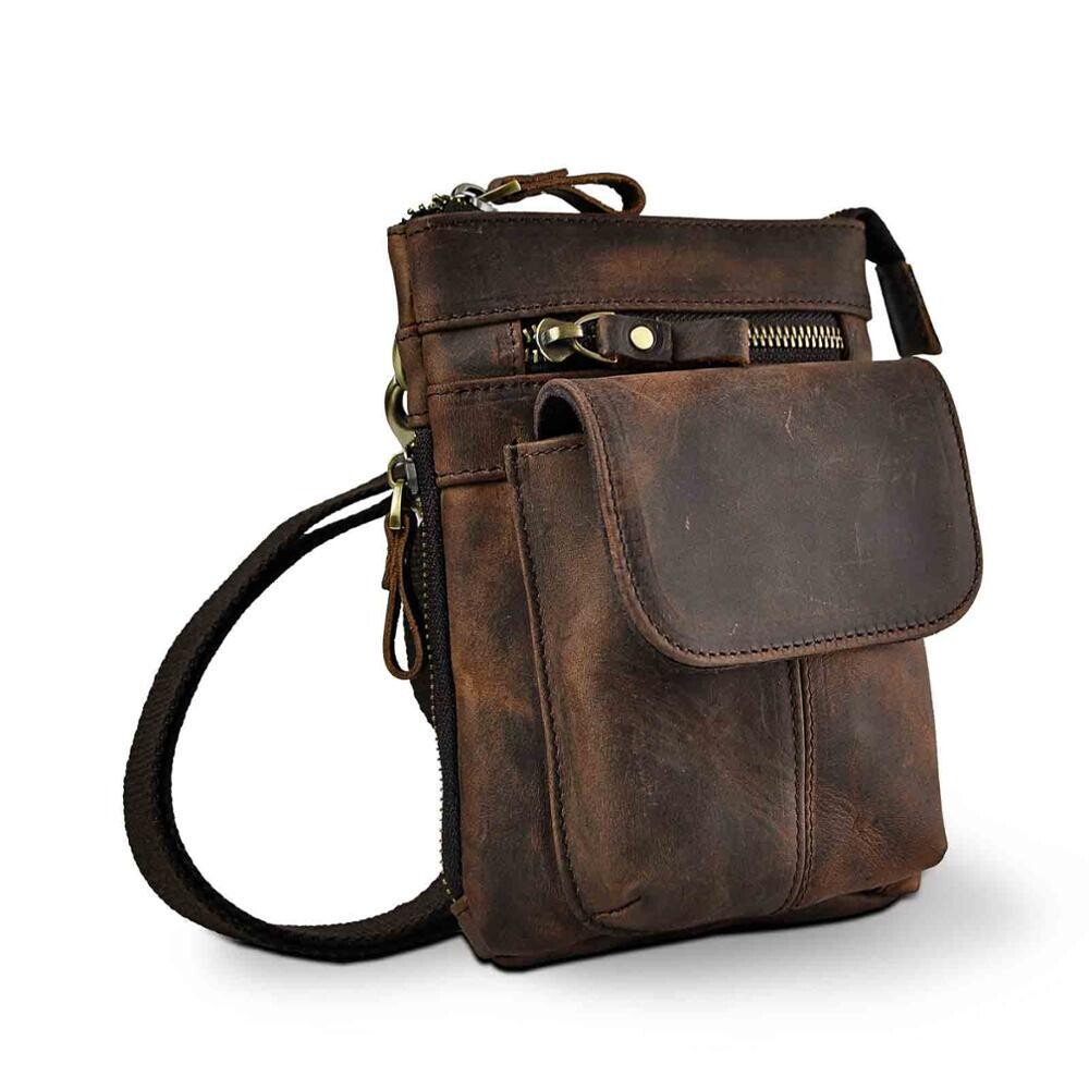 Leather shoulder messenger crossbody bag Fashion Waist Bag Men 611-18