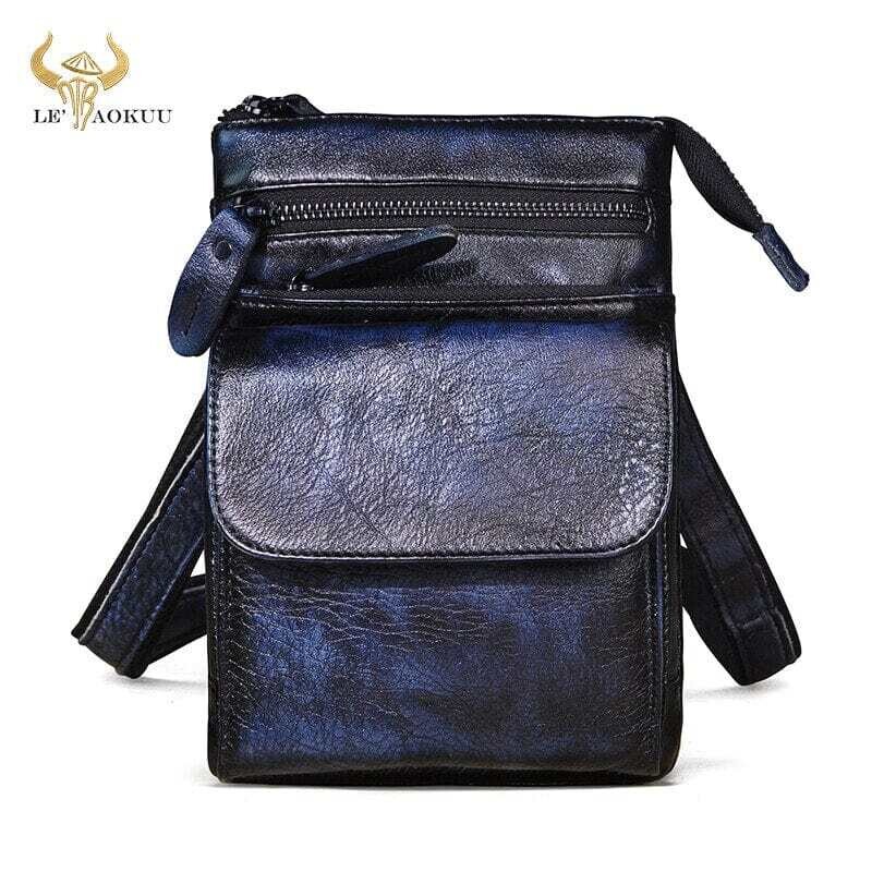 Crazy Horse leather One Shoulder Messenger Bag Fashion Hook Belt Fanny Waist bag 