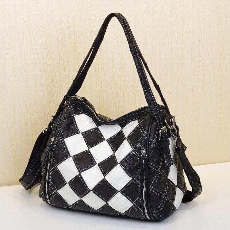 Patchwork geometric leather messenger bag 435