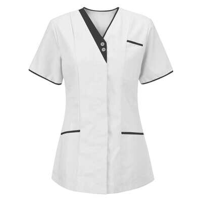 Healthcare Nurse Tunic Women Solid Pocket Scrub Tops Short Sleeve Blouse Beauty Salon Overalls