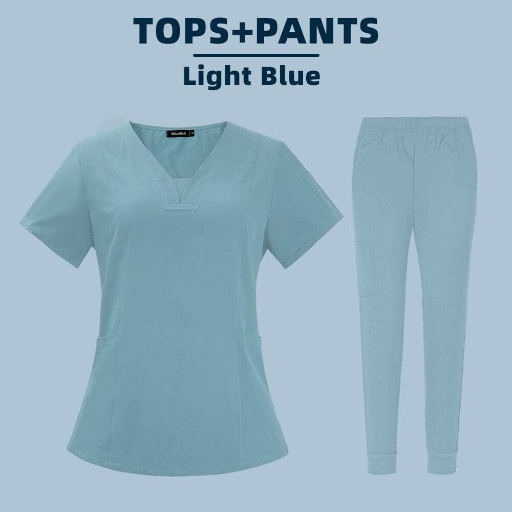 Scrub Set Uniform Nursing Top and Pant Women Men Chlorine Bleach Resistant Working Suit