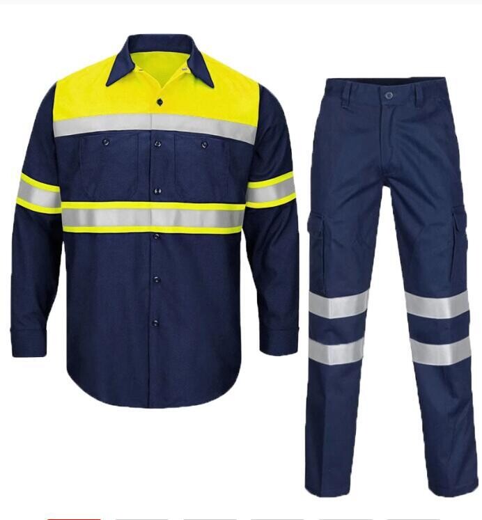 Summer Cotton Work Clothing Hi Vis Long sleeves reflective Safety working Uniform porter Construction Worker Coverall Electric