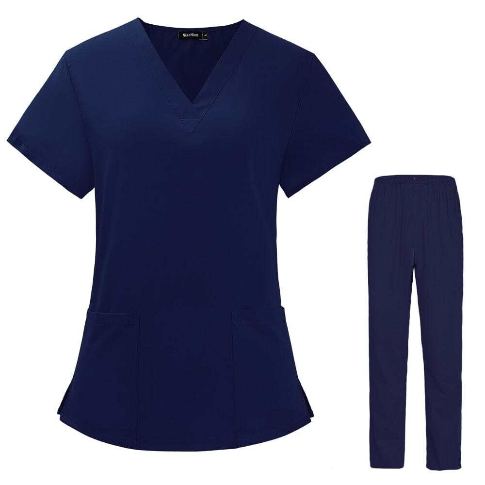 Women's short-sleeve V-neck solid color nursing work scrub uniform suit clinic nurse uniform protective clothing care worker lab