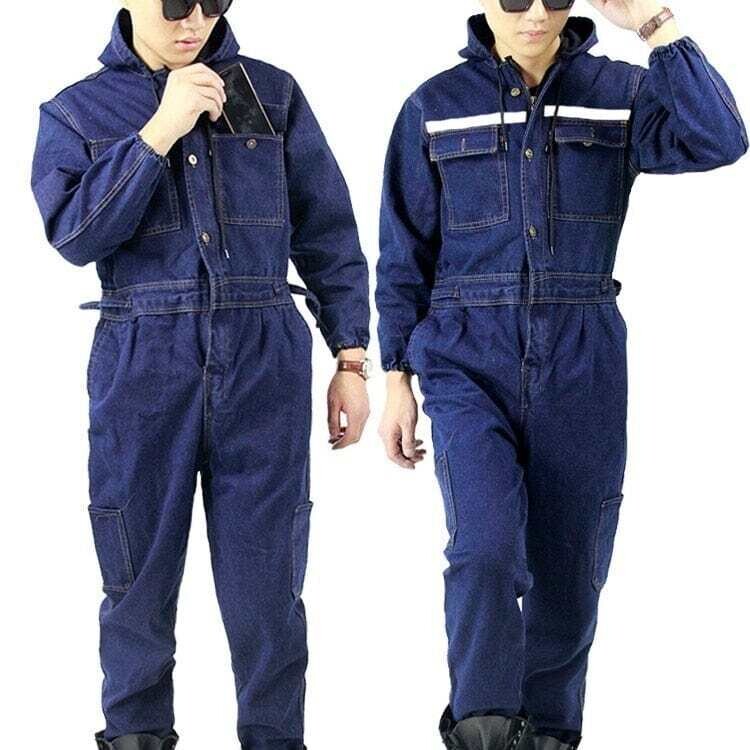6XL Winter Men Denim Working Overalls Male Work Wear Uniforms Hooded Jumpsuits For Repairman 101303