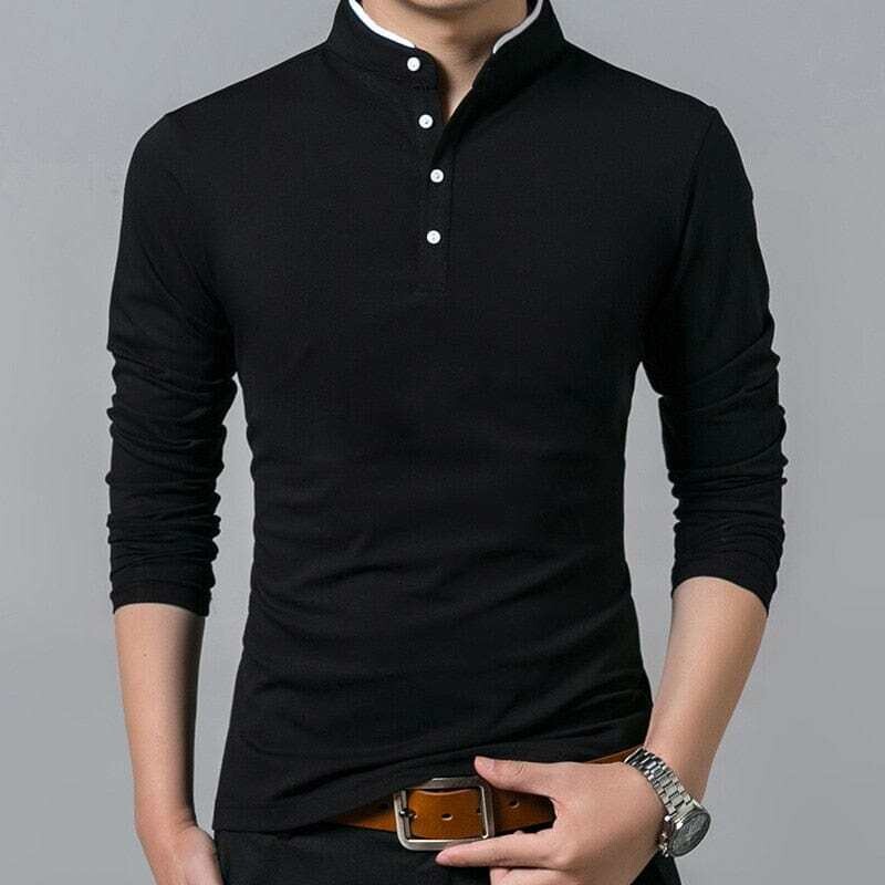 Liseaven Men's Cotton T-Shirt Full Sleeve Mandarin Collar Long Shirt