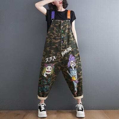 Camouflage Denim Overalls, Sleeveless, Suspenders Jeans Female Summer Harem Pants