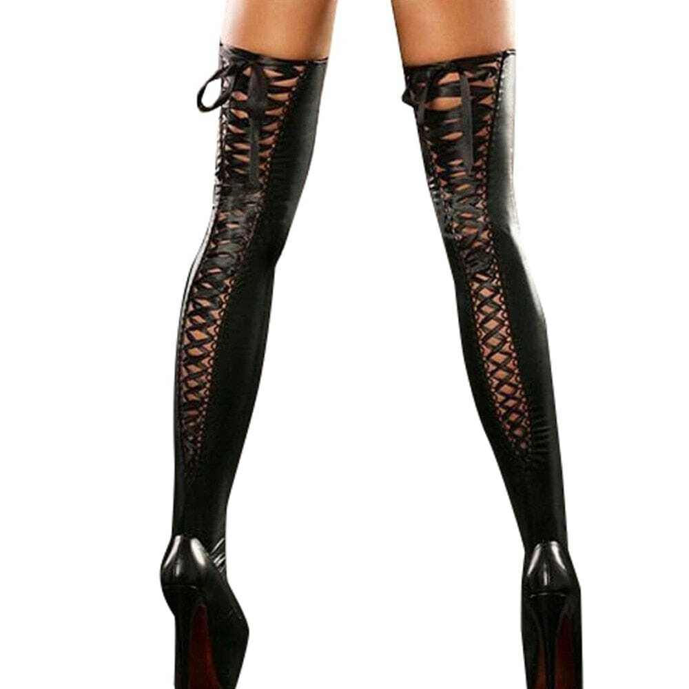 Sexy Club Women Comfortable Thighhigh Stockings Leather Lace Bow Long Over The Knee Sheer Nightclubs Stockings Y