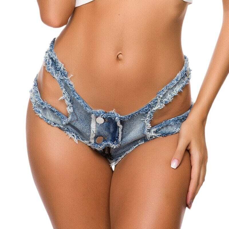 Women's Hollow Out Sexy Denim Zipper Short Pants Low Waist Hot Clubwear