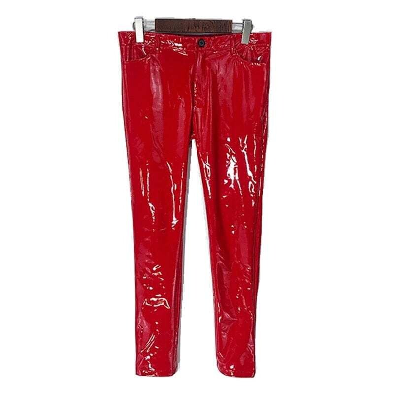 Black Red Motorcycle Pants Slim-fit hip-hop stagewear