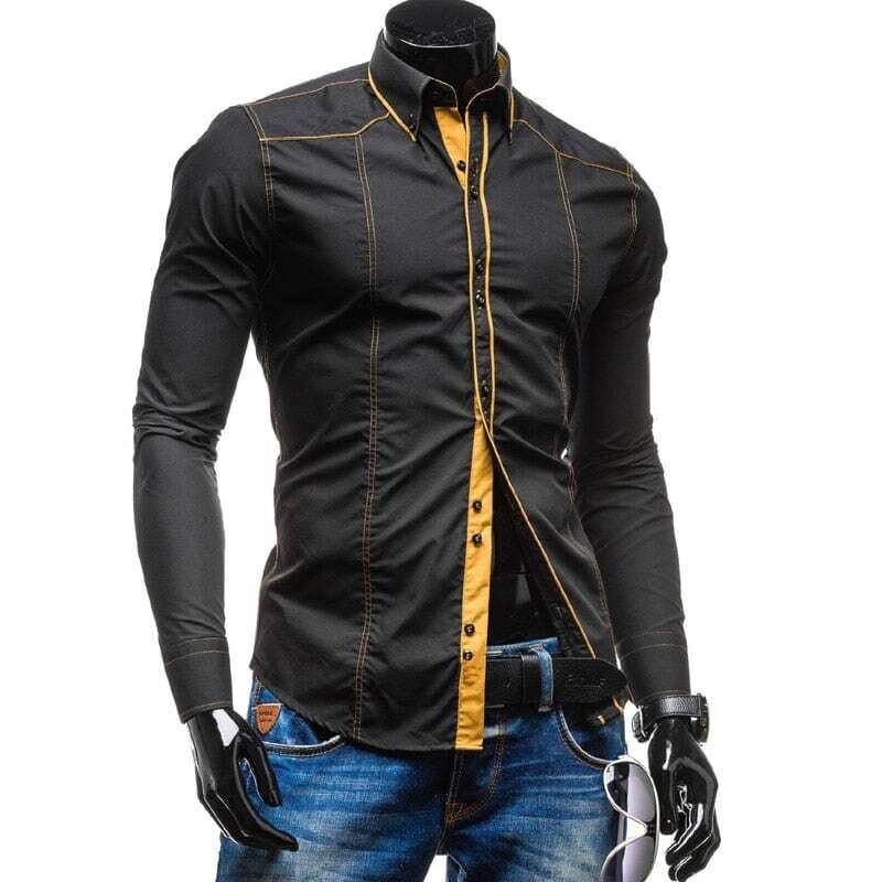 Men's Long Sleeve Casual Shirt Cotton Plus Size Black Turn-Down Collar XXL