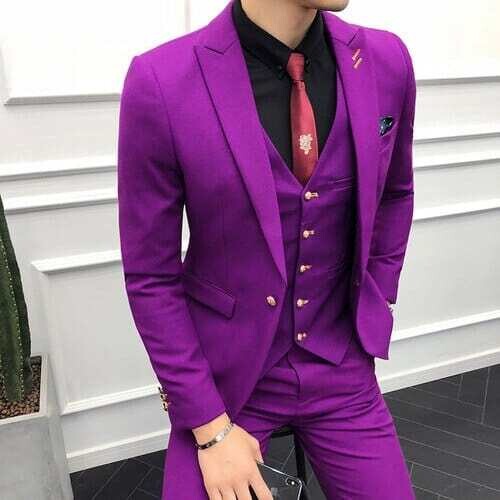Luxury Men Wedding Suit Male Blazers Slim Fit Suits For Men Costume Business Formal Party Pink Classic Black(Jacket+Pant+Vest)