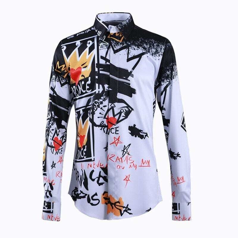 Plus-size men's casual, slim-fit long-sleeve printed shirts