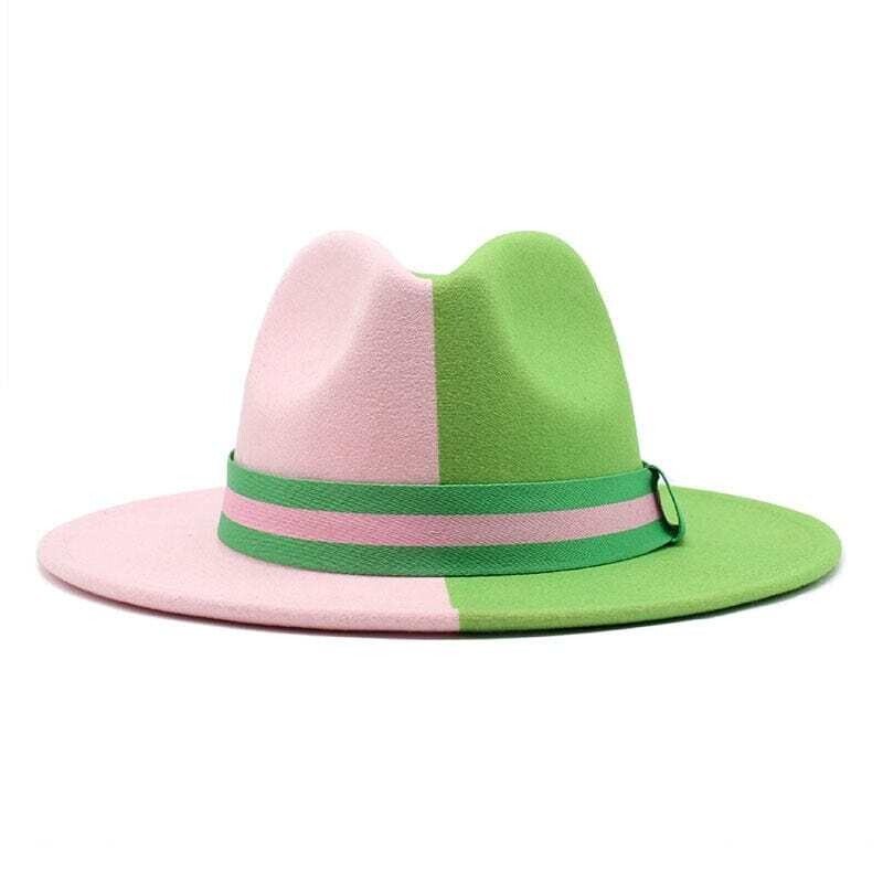 Patchwork Fedora Hat Colorful Two Tone Unisex Men Womens Panama Hat Green Pink British style Trilby Party Formal Panama Cap