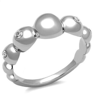 TK3087 - High polished (no plating) Stainless Steel Ring with AAA Grade CZ  in Clear