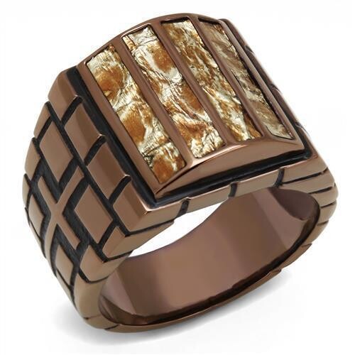 TK3077 - IP Coffee light Stainless Steel Ring with Leather  in Multi Color