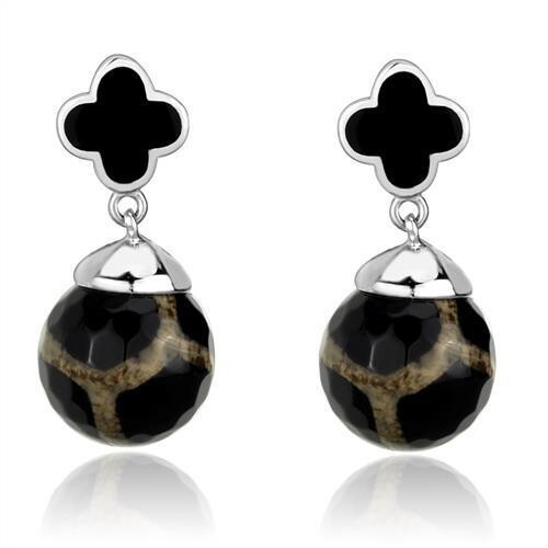 TK2383 - High polished (no plating) Stainless Steel Earrings with Synthetic Onyx in Multi Color