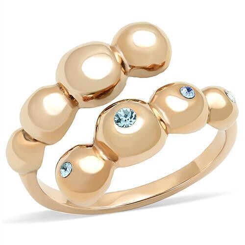 TK3131 - IP Rose Gold(Ion Plating) Stainless Steel Ring with Top Grade Crystal  in Sea Blue