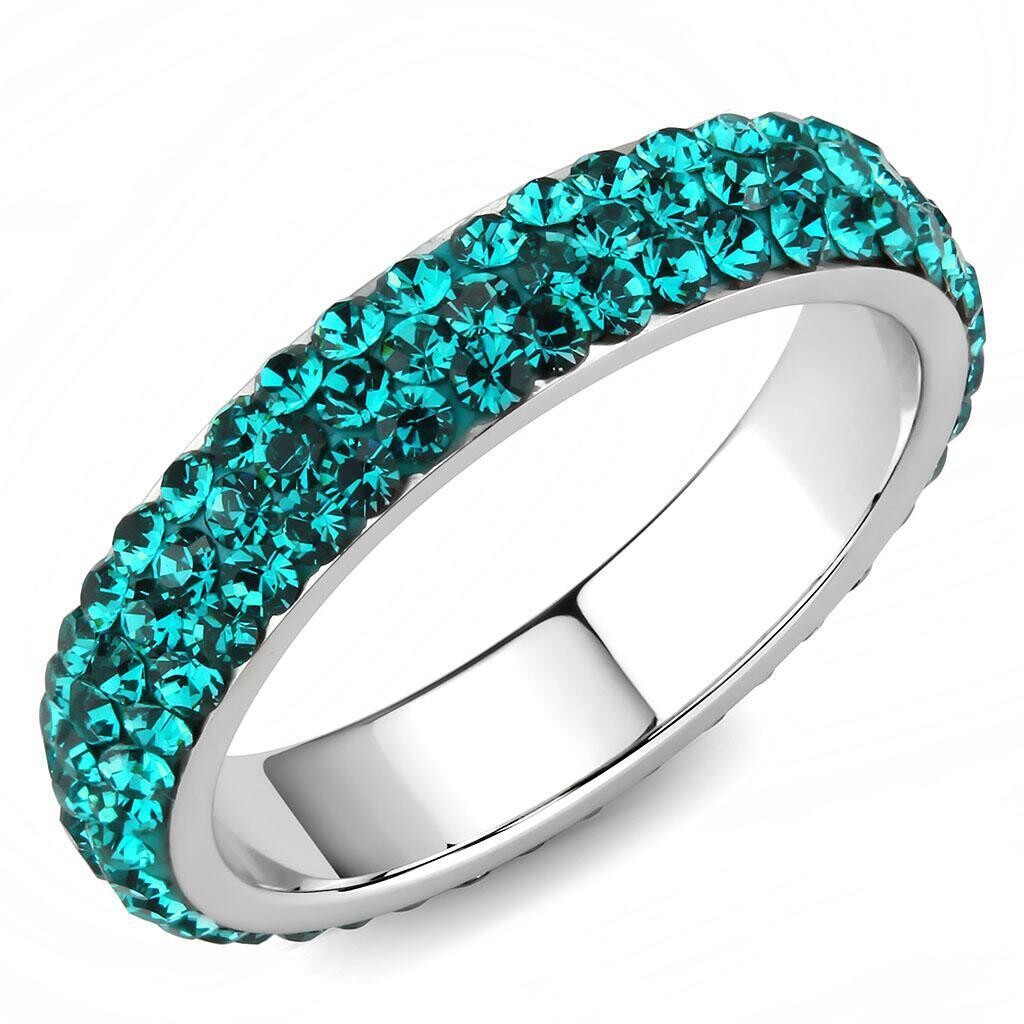 TK3538 - High polished (no plating) Stainless Steel Ring with Top Grade Crystal  in Blue Zircon