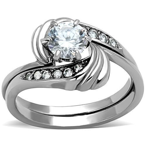 TK1429 - High polished (no plating) Stainless Steel Ring with AAA Grade CZ  in Clear
