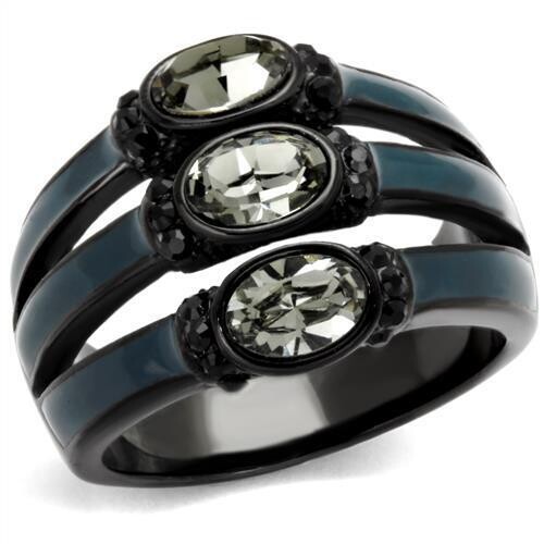 TK2214 - IP Black(Ion Plating) Stainless Steel Ring with Top Grade Crystal  in Black Diamond