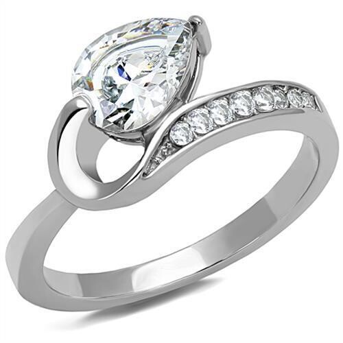 TK3022 - High polished (no plating) Stainless Steel Ring with AAA Grade CZ  in Clear