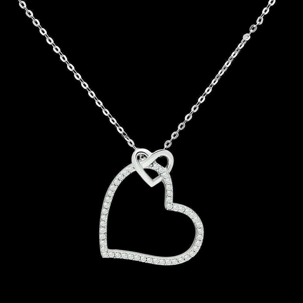 TS060 - Rhodium 925 Sterling Silver Necklace with AAA Grade CZ  in Clear