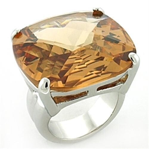 LOA679 - Rhodium Brass Ring with AAA Grade CZ  in Topaz