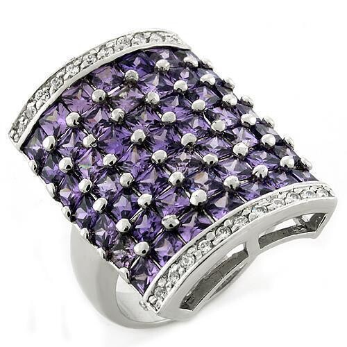 LOAS1063 - Rhodium 925 Sterling Silver Ring with AAA Grade CZ  in Amethyst