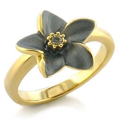 LO520 - Gold White Metal Ring with Top Grade Crystal  in Black Diamond
