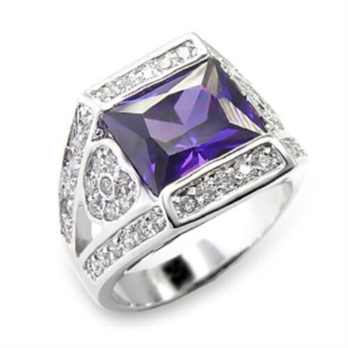 6X074 - Rhodium Brass Ring with AAA Grade CZ  in Amethyst