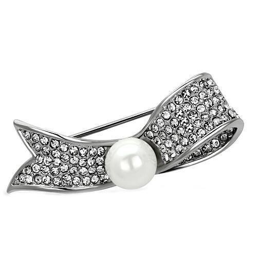 LO2799 - Imitation Rhodium White Metal Brooches with Synthetic Pearl in White