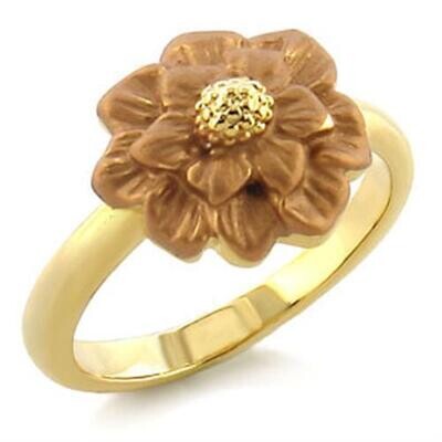 LO505 - Gold White Metal Ring with Top Grade Crystal  in Light Smoked