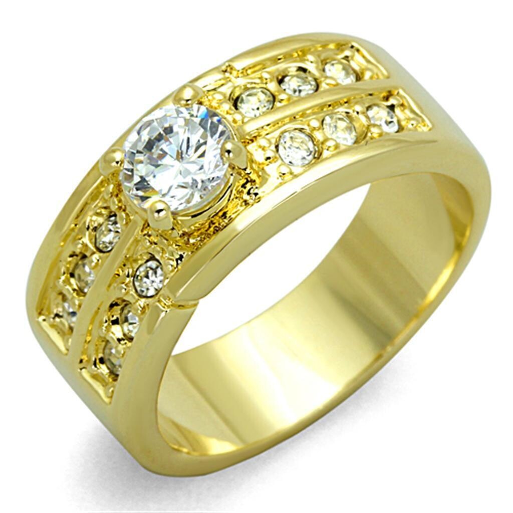 LO3218 - Gold Brass Ring with AAA Grade CZ  in Clear