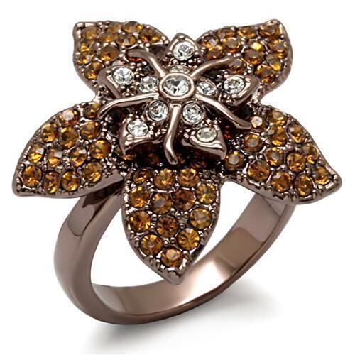 LO1659 - Chocolate Gold Brass Ring with Top Grade Crystal  in Multi Color