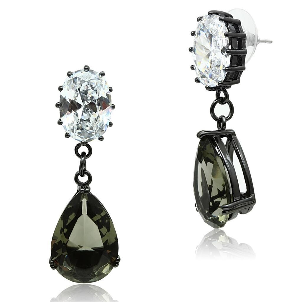 LO3689 - Ruthenium Brass Earrings with Synthetic Synthetic Glass in Black Diamond