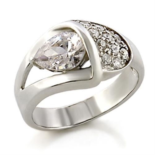 32128 - High-Polished 925 Sterling Silver Ring with AAA Grade CZ  in Clear
