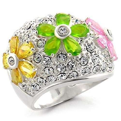 34015 - High-Polished 925 Sterling Silver Ring with AAA Grade CZ  in Multi Color