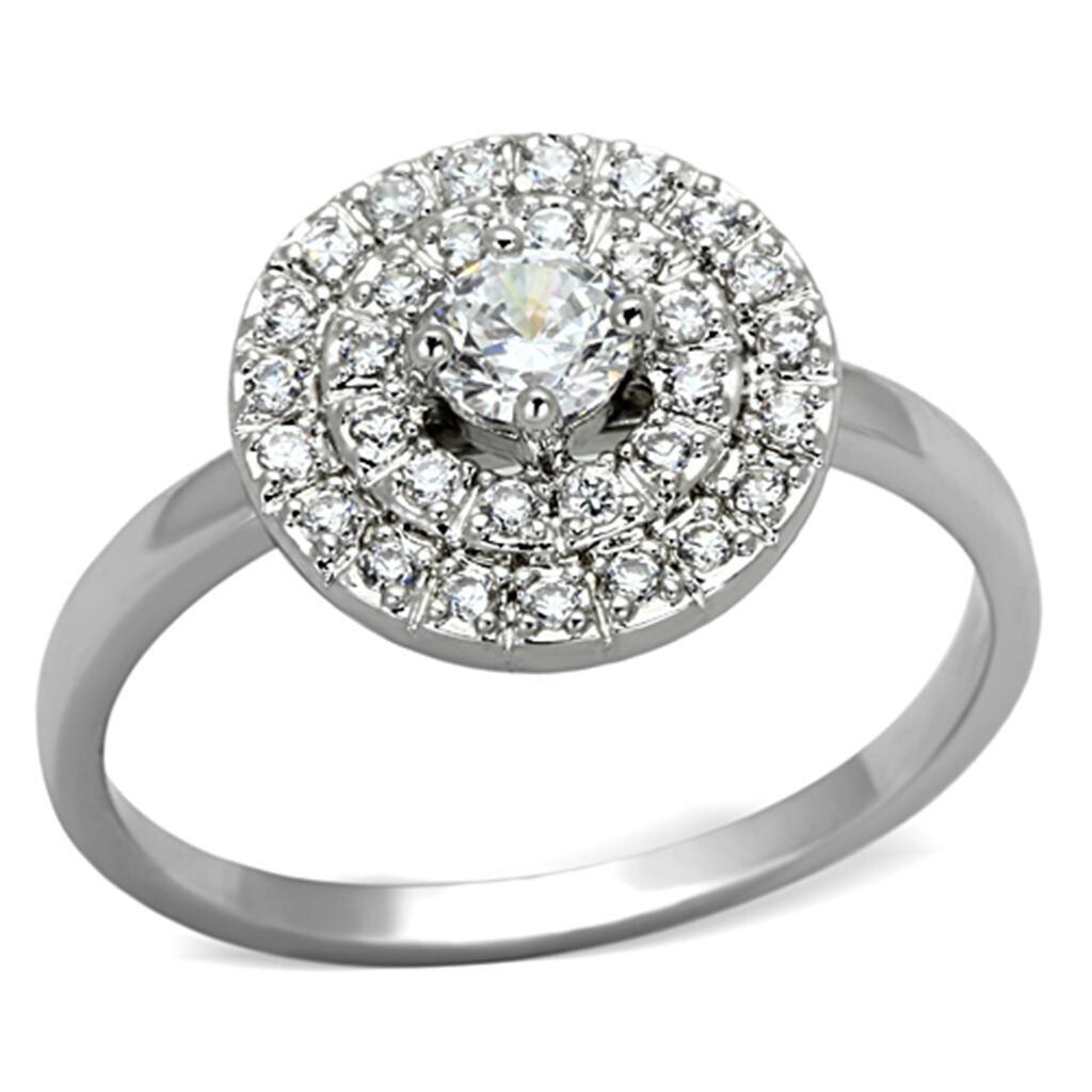 3W493 - Rhodium Brass Ring with AAA Grade CZ  in Clear