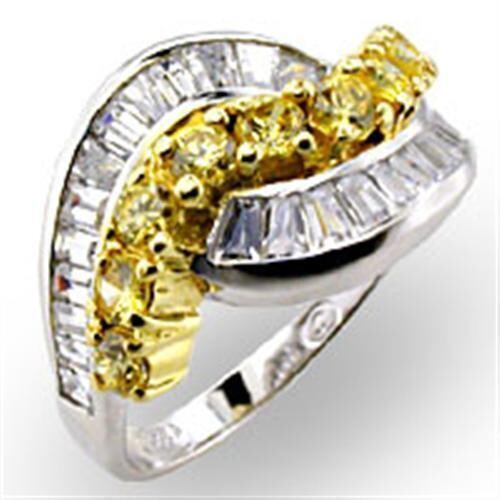 32817 - Reverse Two-Tone 925 Sterling Silver Ring with AAA Grade CZ  in Citrine