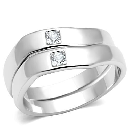 3W039 - Rhodium Brass Ring with AAA Grade CZ  in Clear