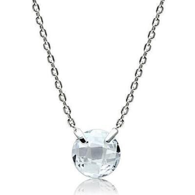 3W074 - Rhodium Brass Necklace with AAA Grade CZ  in Clear