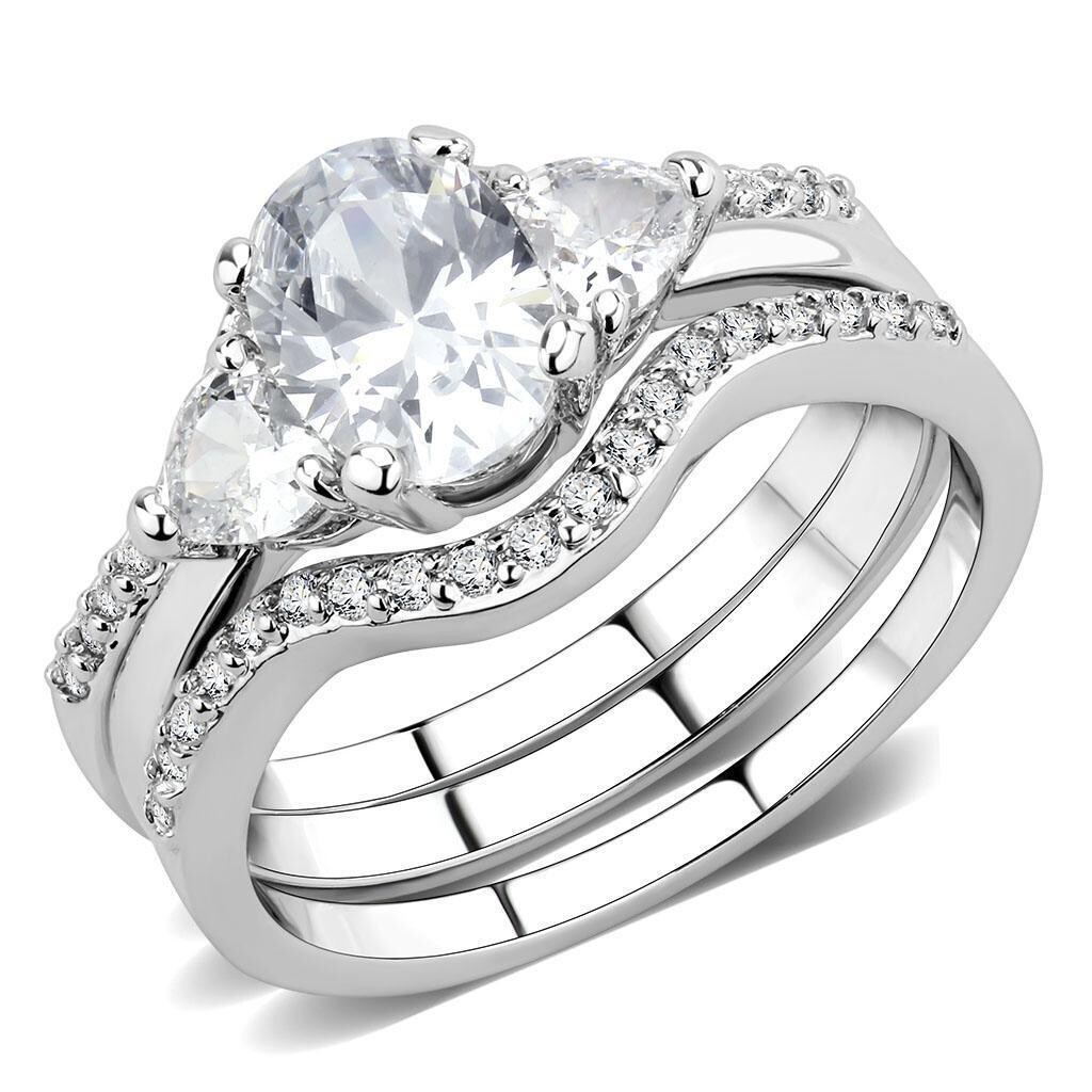 3W1594 - Rhodium Brass Ring with AAA Grade CZ  in Clear