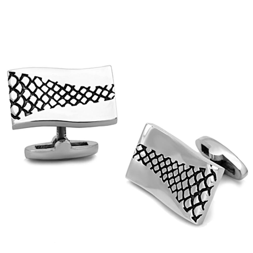 TK1260 - High polished (no plating) Stainless Steel Cufflink with Epoxy  in Jet